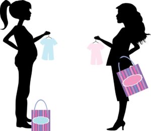 Mujeres preparando la fiesta de revelación del sexo